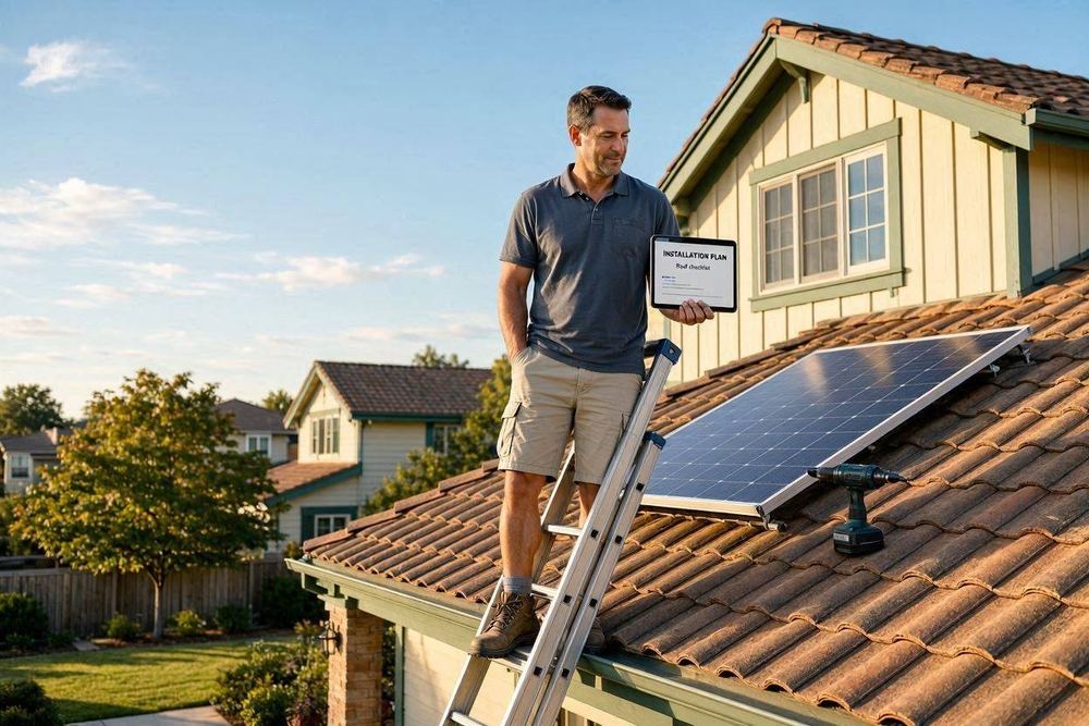 Homeowner installing solar panels on their own roof