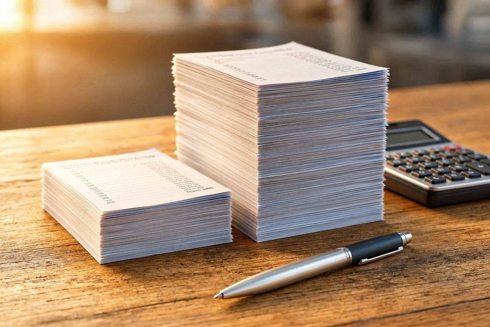 Two stacks of documents comparing solar permit pricing